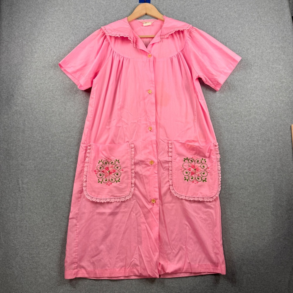 Vintage‎ Sears Comfort Coat Duster Robe Womens S 10-12 Pink Embroidered Cottage